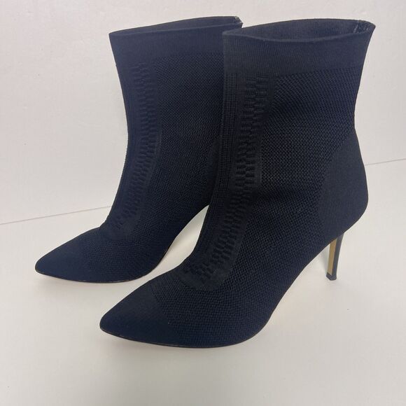Lattice et Cie Black Knit Sock Booties Pointed Toe Stiletto Heels Sz 8 - Picture 1 of 11